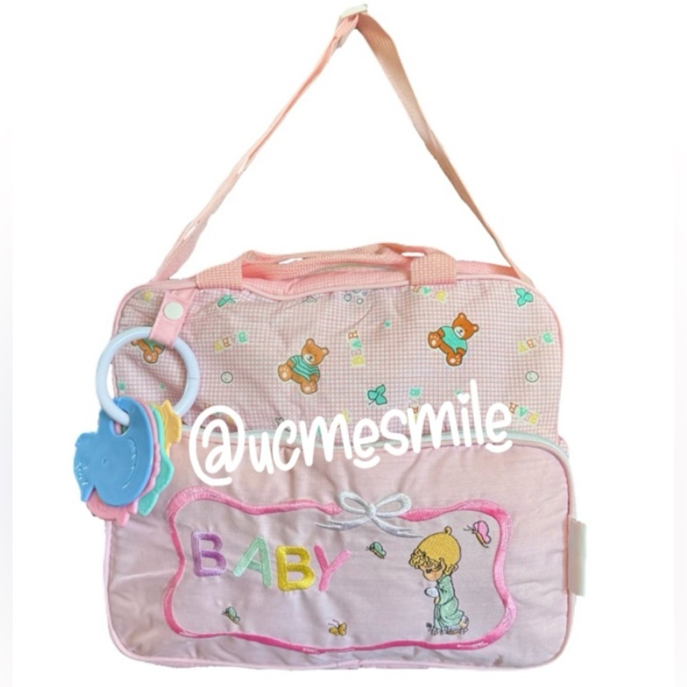 Precious Moments Vintage 6-in-1 Pink Medium Baby Diaper Bag w/ Teething Toy Ring